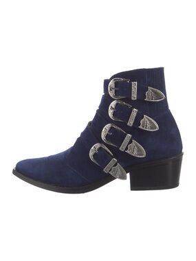 TOGA Pulla Navy Suede Western Buckle Ankle Boot